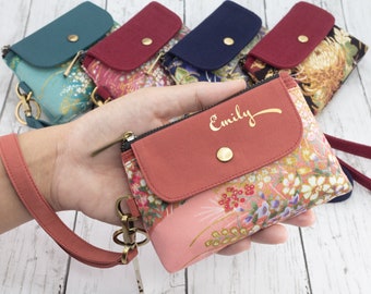 Cartera japonesa Cartera de kimono, Monedero japonés Llavero Pulsera Monedero de cambio floral Monedero RFID Mujeres Pequeña bolsa con cremallera Titular de la tarjeta de identificación