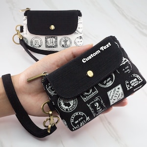 Postal Stamp Purse Travel Coin Purse Keychain Wristlet Wallet, RFID Wallet, Personalized Wallet Women Small Zipper Pouch, Travel Card Holder