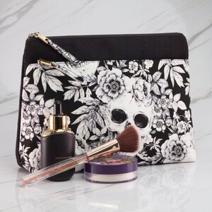 Skull Makeup Bag Floral, Gothic Cosmetic Bag, Toiletry Bag Women, Make Up Organizer, Womens Wash Bag, Large Pencil Case M12-4