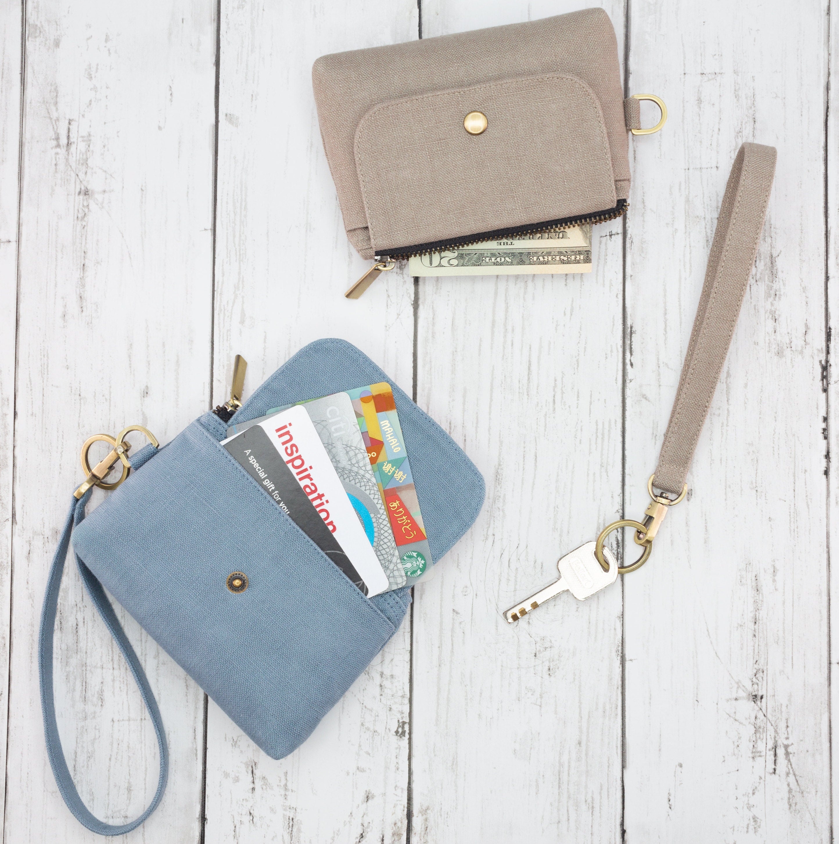 Linen Wallet Linen Coin Purse Keychain Wristlet Wallet Women Etsy