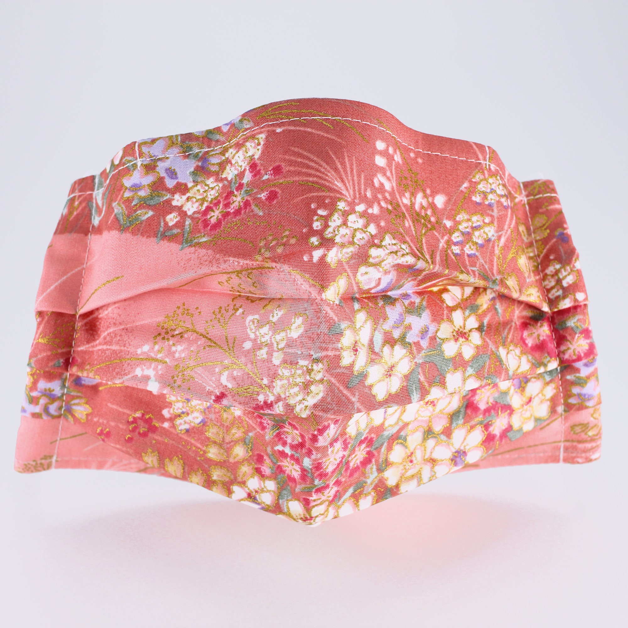 JAPANESE 100% COTTON KIMONO Face Mask with Nose Wire Oriental Peach P…