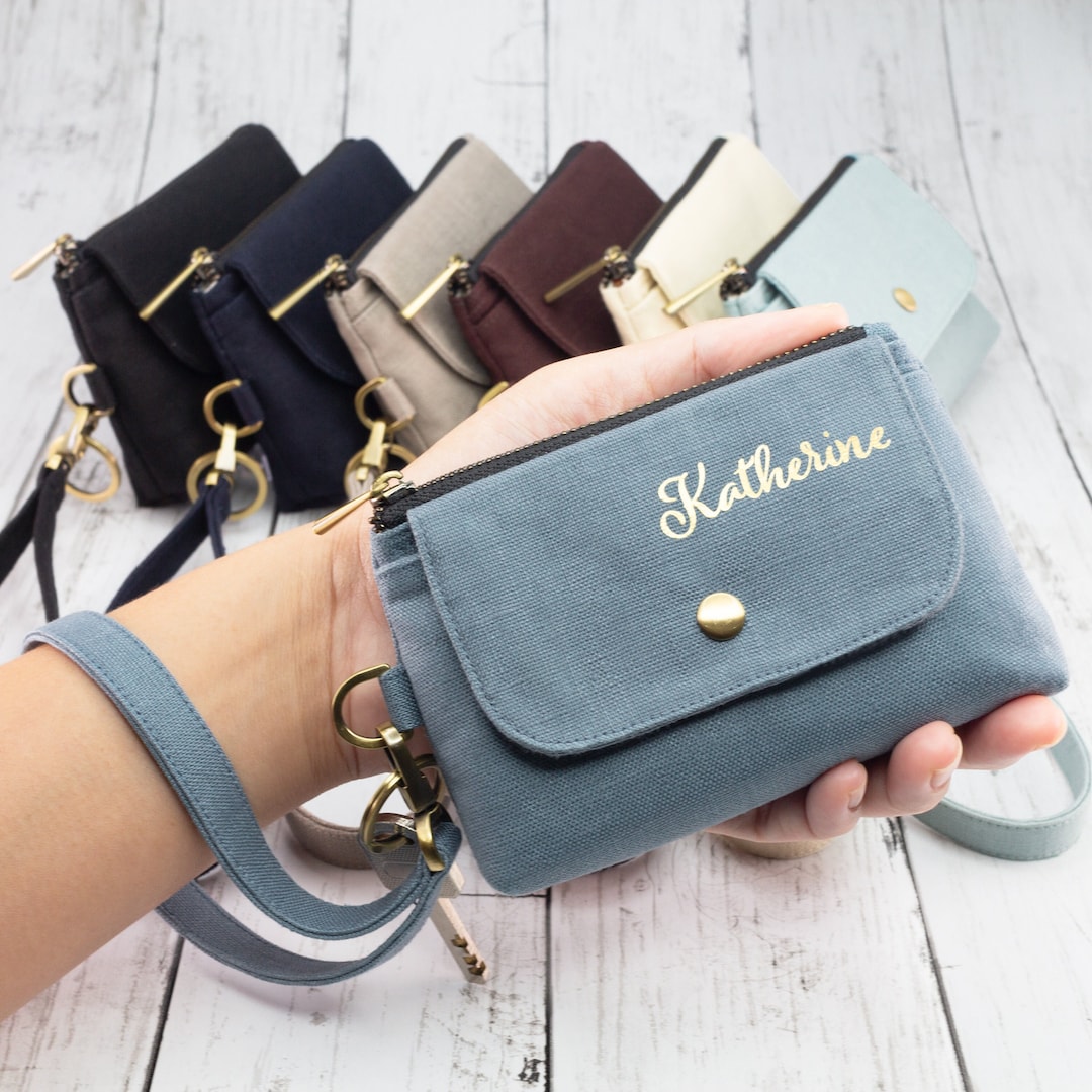 Linen Wallet, Linen Coin Purse Keychain Wristlet Wallet Women Small