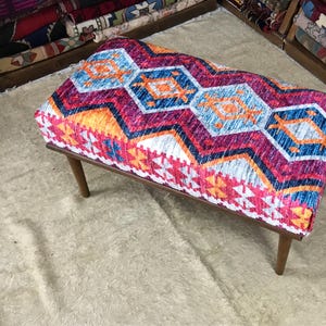 Ottoman Boho Bench, Handmade Furniture, Kilim Bench, Footstool Bench, Upholstered Bench , Bedroom Bench, Entryway Vanity Bench, Piano Bench