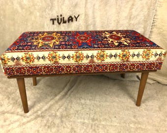 Banc ottoman Kilim fait main, repose-pieds bohème rembourré hors taxe