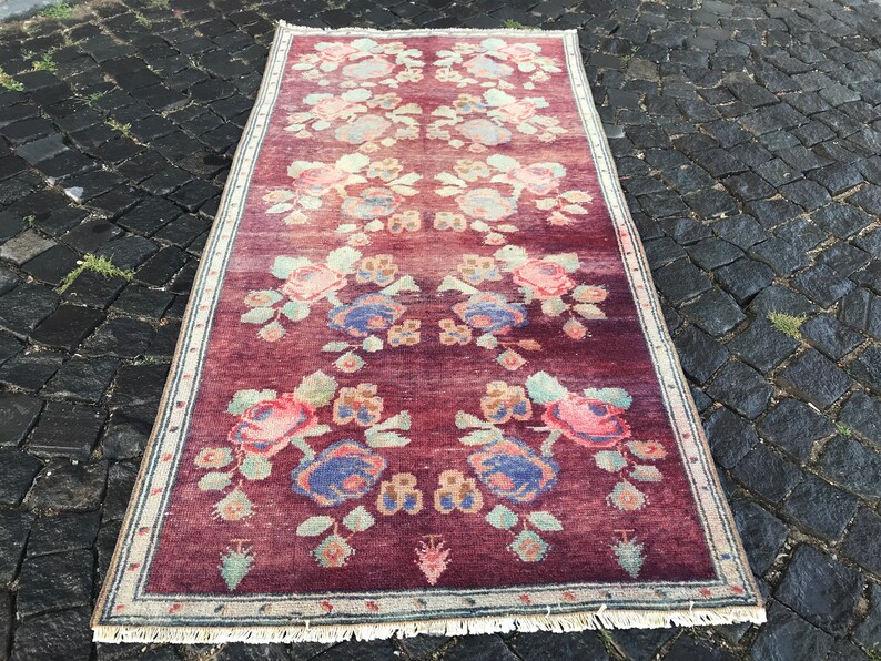 Oriental rug Ethnic rug Vintage Rug Bohemian wool rug Oushak Rug Turkey Rug Anatolian rug 195 x 98 CM = 6,39 x 3,21 Ft