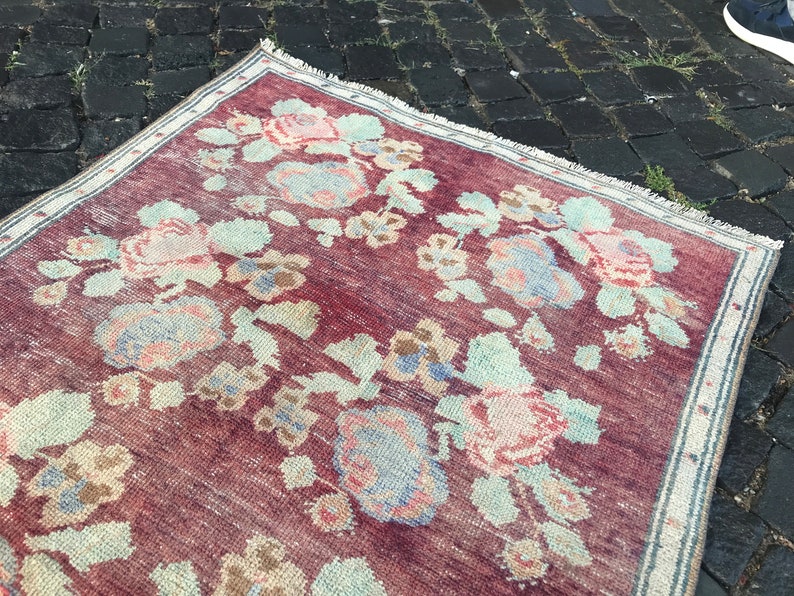Oriental rug Ethnic rug Vintage Rug Bohemian wool rug Oushak Rug Turkey Rug Anatolian rug 195 x 98 CM = 6,39 x 3,21 Ft