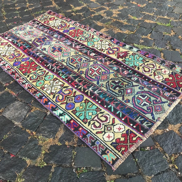 4 x 2.2 ft Turkish Vintage Rug, Handmade Wool Rug, Bohemian Area Rug, Home Decor Rug, Boho Decor Rug, Patchwork Rug 121 x 66 cm