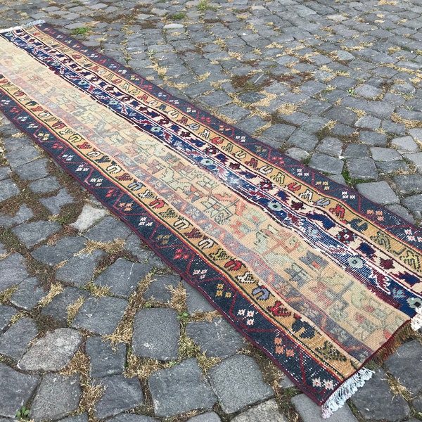 7,80 x 1,87 ft Turkish Vintage Rug, Handmade Wool Rug, Bohemian Runner Rug, Home Decor Rug, Oushak Kilim Rug, Patchwork Rug, 238 x 57 cm