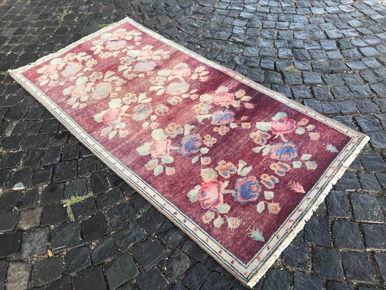 Oriental rug Ethnic rug Vintage Rug Bohemian wool rug Oushak Rug Turkey Rug Anatolian rug 195 x 98 CM = 6,39 x 3,21 Ft