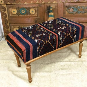 Ottoman Bench, Handmade Furniture, Kilim Upholstered Bench, Footstool Bench,  Bedroom Bench, Entryway Vanity Bench Piano Bench, 18x36 Inches