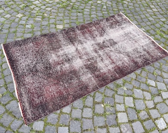 Handgewebter Oushak Wollteppich, Vintage Türkischer Teppich 100 x 200 cm, Handbemalt