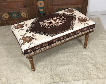 banc vintage à imprimé kilim turc | Pouf fait main, dimension personnalisée hors taxe