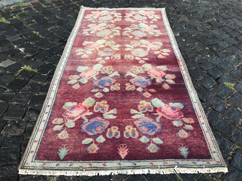 Oriental rug Ethnic rug Vintage Rug Bohemian wool rug Oushak Rug Turkey Rug Anatolian rug 195 x 98 CM = 6,39 x 3,21 Ft