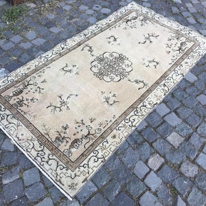 Vintage Turkish Area Rugs,Vintage Area Rug, living Room Rug,Oushak Rugs, Kitchen Rug, Bedroom Rug, Dining Room Rug, 3,4 x 6,5 ft