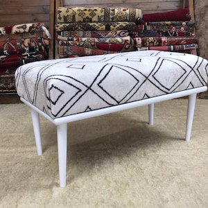 Ottoman Bench, Handmade Furniture, Kilim Bench, Footstool Bench, Upholstered Bench , Bedroom Bench, Entryway & Vanity Bench, Piano Bench