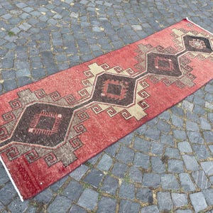 Handmade Wool Runner Rug, Boho Oushak Style, Natural Colors, Patchwork rug, 2,5 x 7,9 ft
