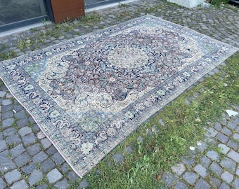 Handmade Wool Oushak Turkish Rug, Large Vintage Kilim Carpet (6,4 x 10, ft) Tax Free