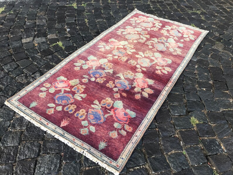 Oriental rug Ethnic rug Vintage Rug Bohemian wool rug Oushak Rug Turkey Rug Anatolian rug 195 x 98 CM = 6,39 x 3,21 Ft