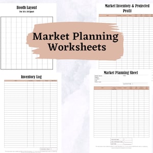 Market Planning Worksheets, Craft Show Vendor Work sheets, Inventory Log, Profit Projection, Digital Download, Budgeting, Booth Layout