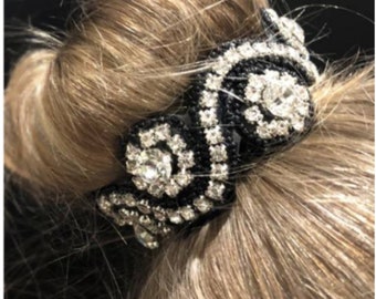 n'Ice Buns Hair Wraps - Swirl Black & Silver - Rhinestone Bun Wrap