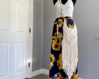 Bolso bandolera de macramé de diseño personalizado - Bolso tipo saco de macramé personalizado - Con forro cosido a mano