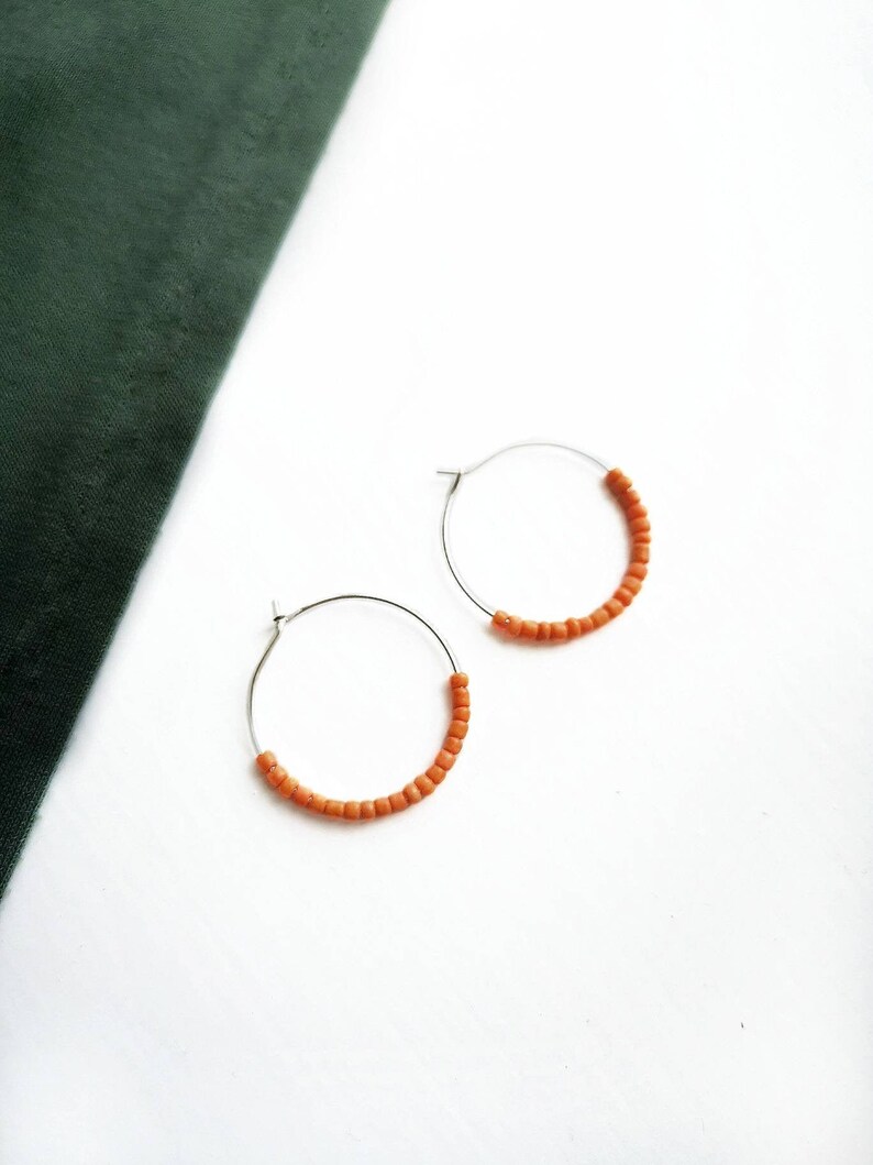 Orange Hoop Earrings Boho Hoop Earrings Orange Beaded Etsy