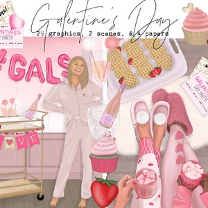 Valentine&#39;s Day Clipart - Galentine&#39;s Day, Fashion Girl, Planner Graphics
