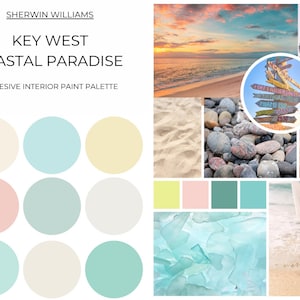 Sherwin Williams Key West Tropical Paradise Paint Palette, Coastal Paint Palette, Pastels, Paint Cohesive Whole House Color Palette