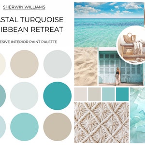 Sherwin Williams Küstenstrand Türkisfarben-Palette, Küstenfarbenpalette, Karibik, Beach House Cohesive Whole House Farbpalette