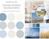 Sherwin Williams Coastal Beach Cottage Blue and Gray Paint Palette, Coastal Paint Palette, Coastal Blue, Cohesive Home Color Palette