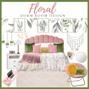 FLORAL Dorm Room Decor|Girl Dorm Room Shopping List|Interior Design|FLORAL Decor|PINK|Cozy Chic|Dorm Room Decorating|Mood Board|Blush Pink