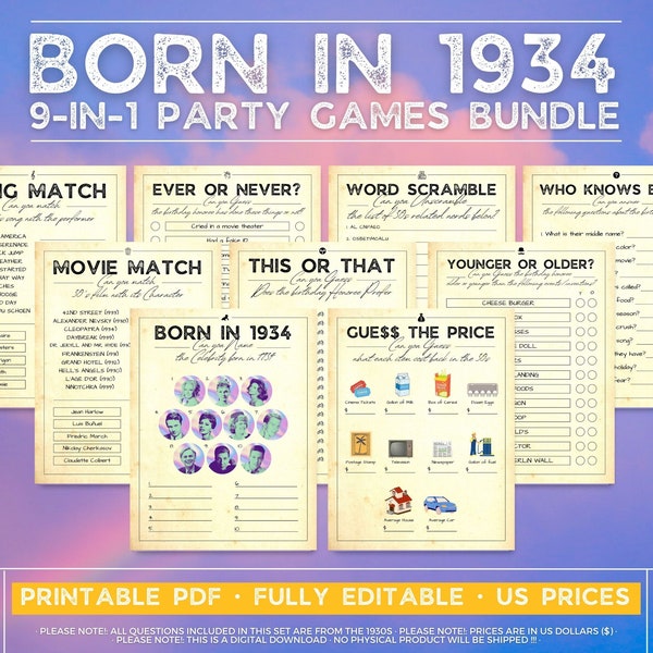Printable Birthday Games for 1937 - Etsy