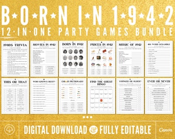 Born In 1942 Games Bundle, Birthday Games, 80th Birthday Party Games, 80th Birthday Games, 1942 Trivia Game, 1942 Quiz, Printable Games