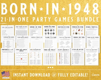 75th Birthday Party Games, Born In 1948 Games Bundle, 75th Birthday Games, 1948 Trivia Game, 1948 Quiz, Printable Games