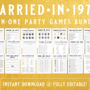 50th Anniversary Party Games, Married in 1973, Game Bundle, 50 Years Married Party, 50th Wedding Games, 1973 Quiz, Editable Printable Games