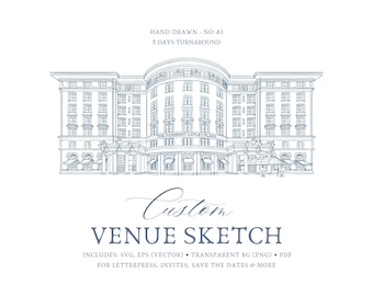 Custom Wedding Venue Sketch, Hand-Drawn Illustration for Invitations (Digital Download)