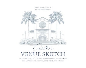 Custom Wedding Venue Illustration, Custom Illustration for Wedding Invitations, Wedding Venue Portrait, Invitation Sketch, Digital Download