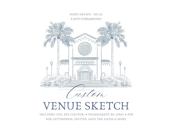 Custom Wedding Venue Illustration, Custom Illustration for Wedding Invitations, Wedding Venue Portrait, Invitation Sketch, Digital Download