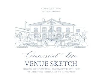 Hand Drawn Venue Sketch, Wedding Illustration, Invitation Portrait (Digital Download)