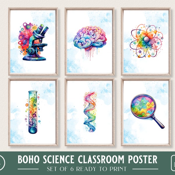 Science Wall Prints, Science Posters, Boho Watercolor Prints, Boho Classroom Wall Art, Nursery Decor, Chemistry, Biology, Science Classroom