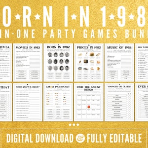 Born In 1982, Game Bundle, Birthday Games, 41st Birthday Party Games, 41st Birthday Games, 1982 Trivia Game, 1982 Quiz, Printable Games