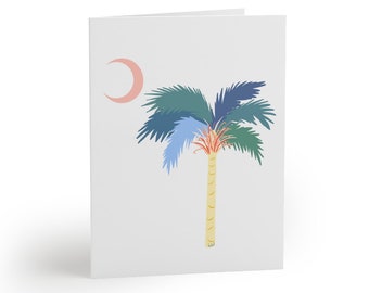 NOTE CARDS (8 pz), South Carolina Greeting Cards, Palmetto State Stationary, Palmetto Tree Moon Card Pack, Blank Inside
