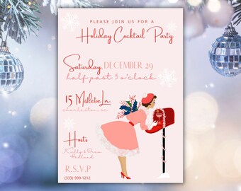 INVITATION TEMPLATE, Vintage Inspired Holiday Party, Christmas or New Year's Invitation, Christmas Party, New Years Party, Cocktail Party