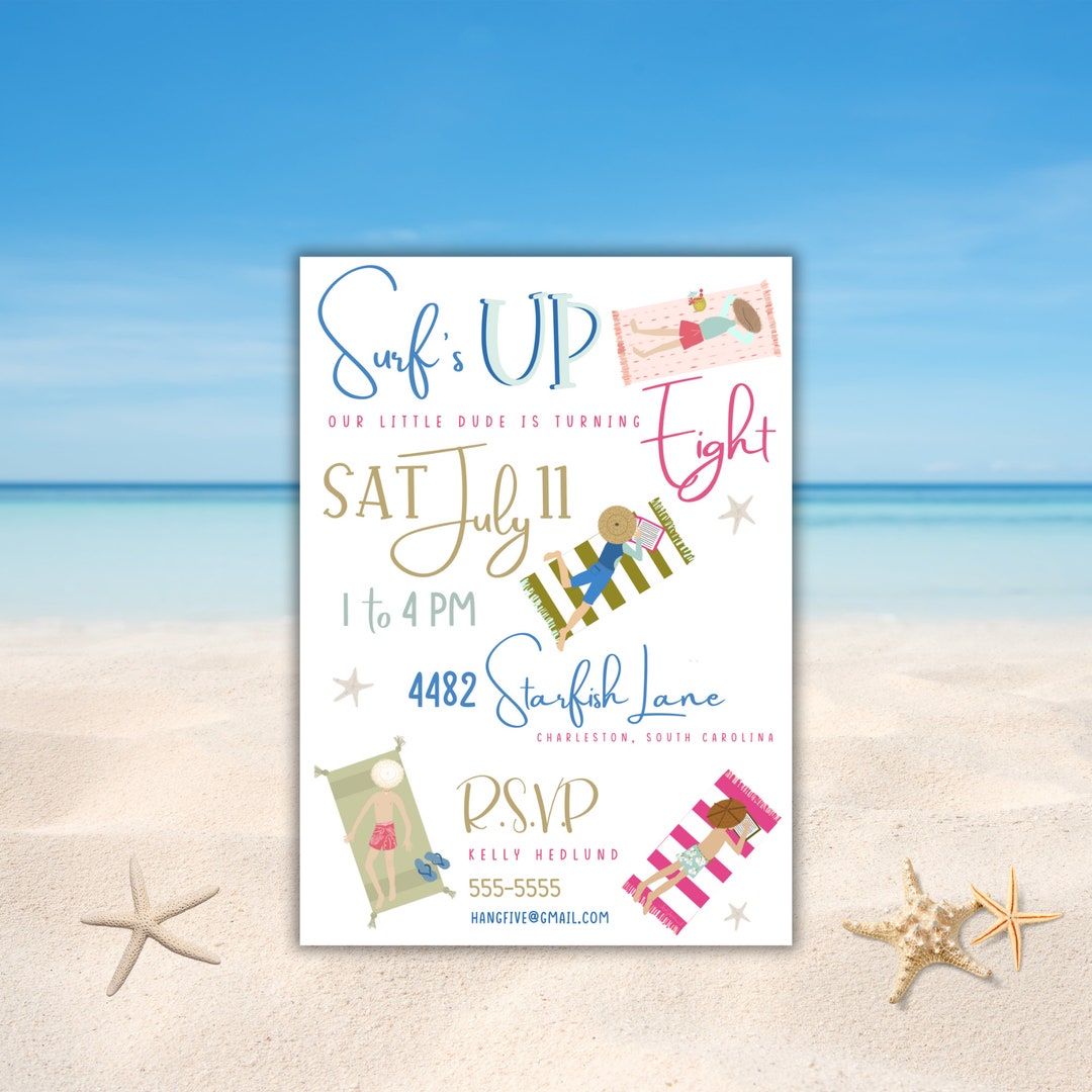 INVITATION TEMPLATE, Surf's up Invitation, Surfer Boy Invite, Beach ...