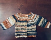 Hand knit doll sweater, cardigan, 6 long, 10 chest, 5 sleeves,washable acrylic yarn
