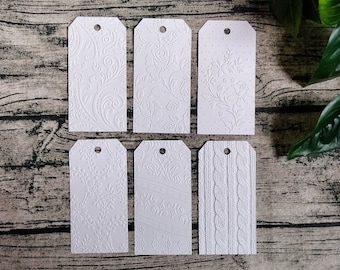 Set A: 10 Embossed TAGS, Dyed, Stained, Cardstock, Ephemera, Mixed Media, Junk Journal, Textured, Journaling Cards, Gift Tags