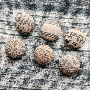 Set of 6 Handmade Dyed Fabric Cover Buttons, Vintage, Shank, Junk Journal, Ephemera, Embellishments, Sewing, Slow-Stitching, Upholstery