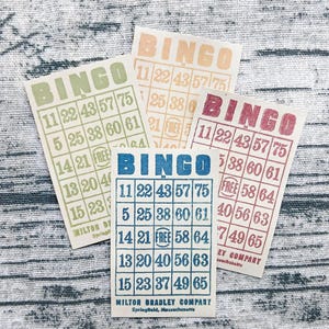 Lot de 5 mini cartes de bingo teintées dans le café, découpées, cartes à jouer, estampées, éphémères, embellissements, journal indésirable, album de scrapbooking