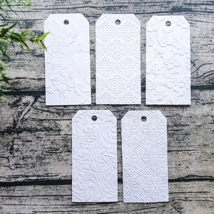 Set O: 10 Embossed TAGS, Dyed, Stained, Cardstock, Ephemera, Mixed Media, Junk Journal, Textured, Journaling Cards, Gift Tags