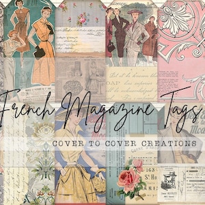 French Magazine Collage Tags | Set of 12 | Junk Journal | Vintage Images | Digital Papers | Printable Ephemera